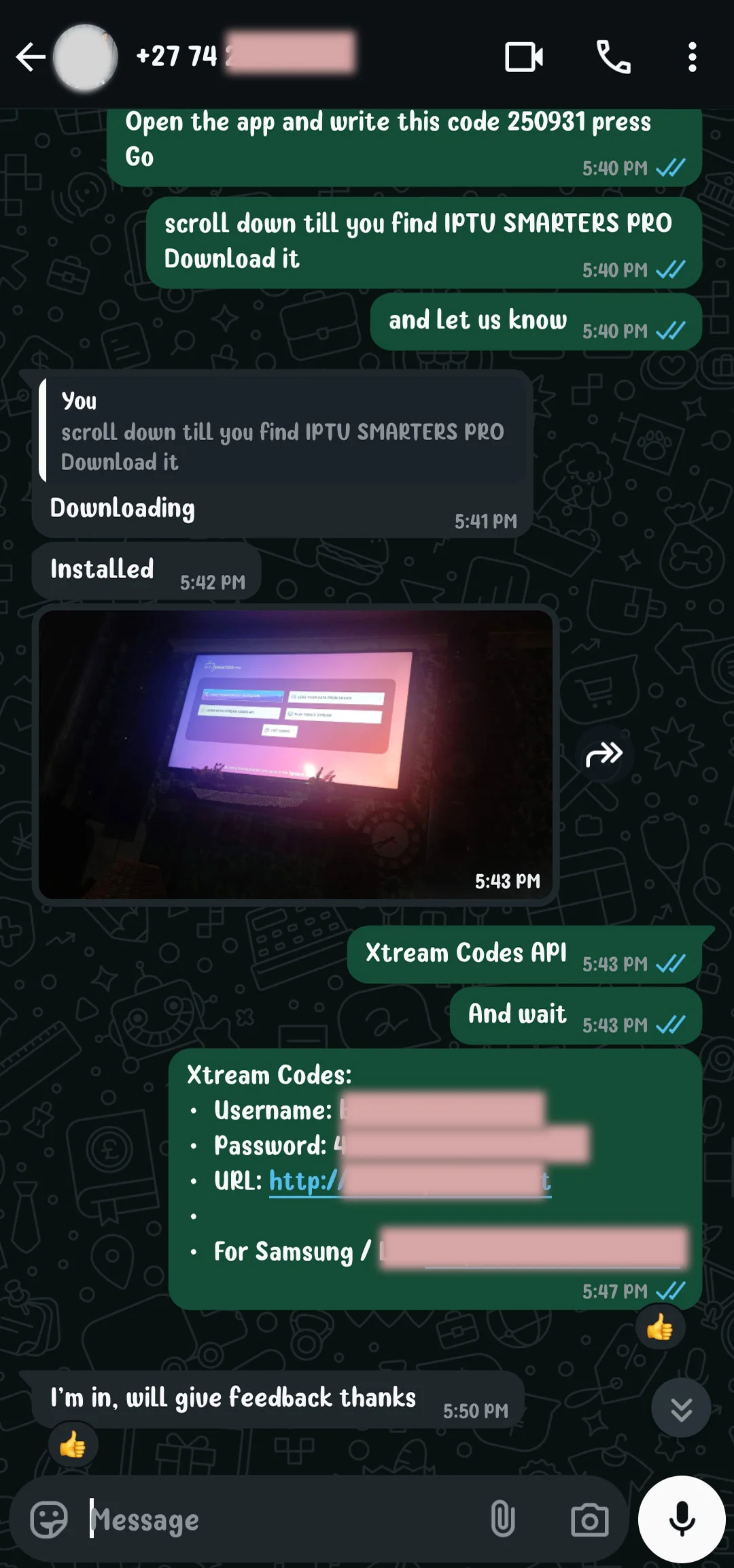 Message from an IPTV South Africa customer