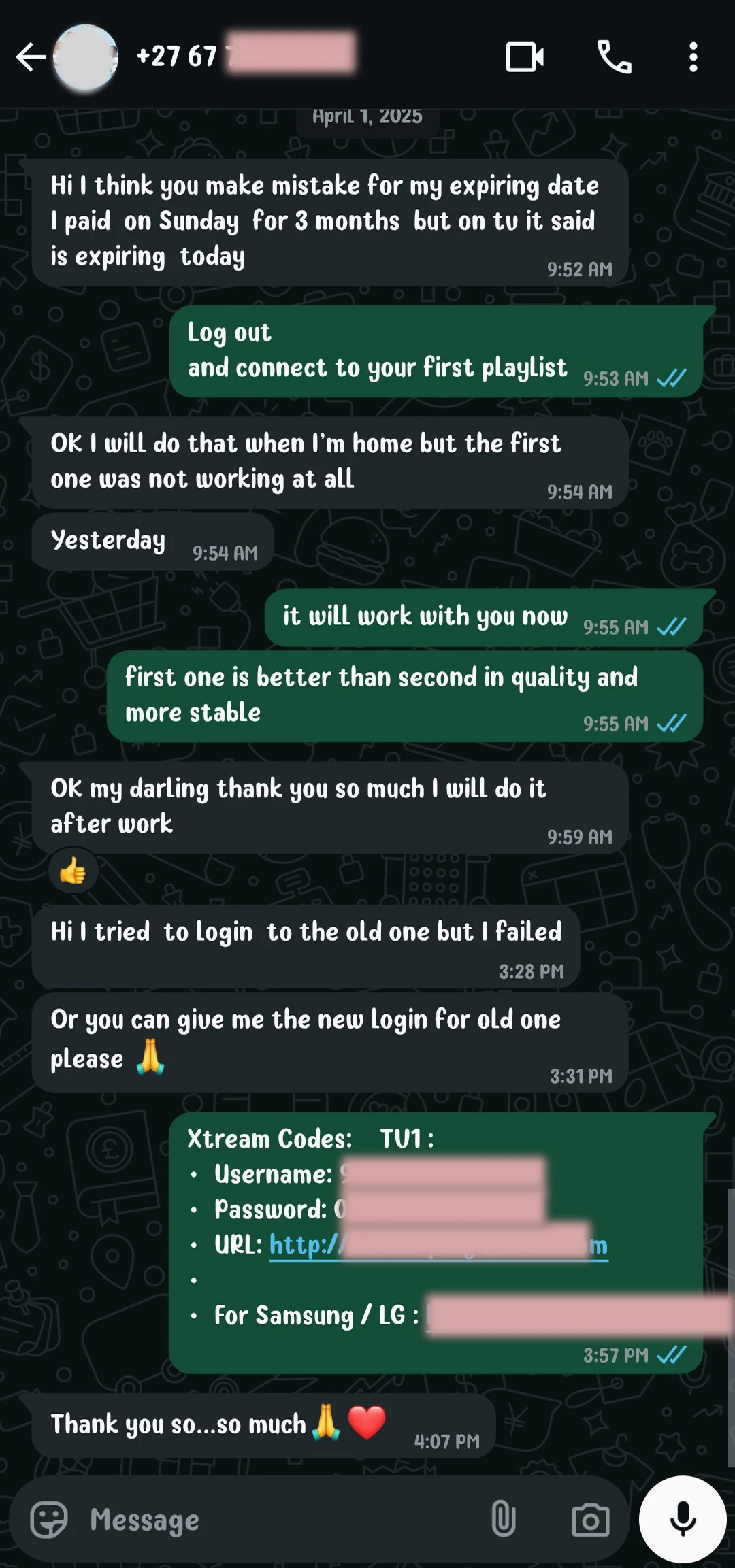 Message from an IPTV South Africa customer