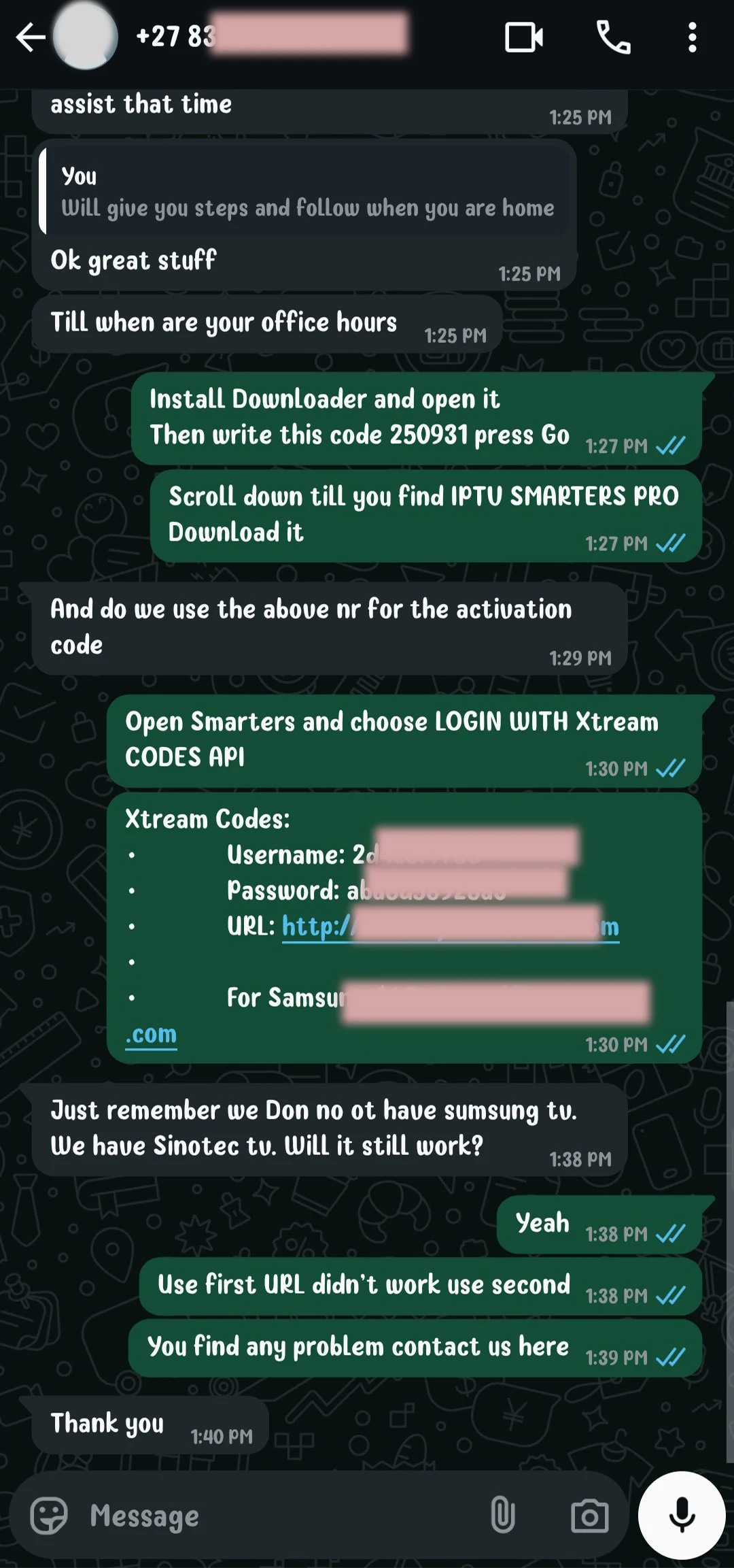 Message from an IPTV South Africa customer